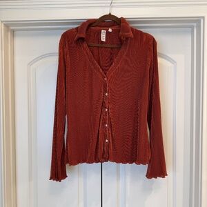 🍂 Anthropologie Dolan Lettuce-Hem Pleated Bell Sleeve Blouse | Rust | Sz M